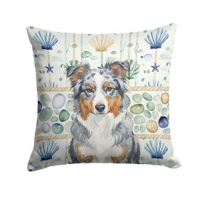 Blue Merle American Shepherd Coastal Sea Glass Throw Pillow Decorative Indoor Outdoor Accent Cushion for Couch, Bed or Patio, 14Hx14W