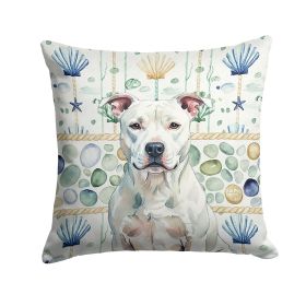 White American Staffordshire Terrier Coastal Sea Glass Throw Pillow Decorative Indoor Outdoor Accent Cushion for Couch, Bed or Patio, 14Hx14W