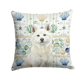 White Akita Coastal Sea Glass Throw Pillow Decorative Indoor Outdoor Accent Cushion for Couch, Bed or Patio, 18Hx18W