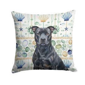 Black American Staffordshire Terrier Coastal Sea Glass Throw Pillow Decorative Indoor Outdoor Accent Cushion for Couch, Bed or Patio, 18Hx18W