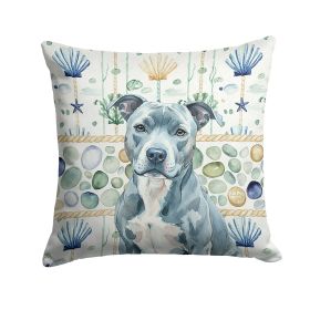 Blue American Staffordshire Terrier Coastal Sea Glass Throw Pillow Decorative Indoor Outdoor Accent Cushion for Couch, Bed or Patio, 18Hx18W