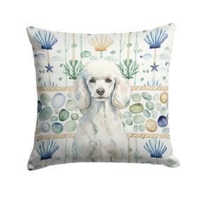 Standard White Poodle Coastal Sea Glass Throw Pillow Decorative Indoor Outdoor Accent Cushion for Couch, Bed or Patio, 18Hx18W