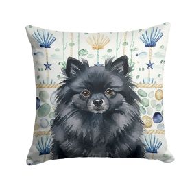 Black Pomeranian Coastal Sea Glass Throw Pillow Decorative Indoor Outdoor Accent Cushion for Couch, Bed or Patio, 18Hx18W