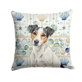 White with Black Markings Russell Terrier Coastal Sea Glass Throw Pillow Decorative Indoor Outdoor Accent Cushion for Couch, Bed or Patio, 14Hx14