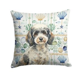 Toy Parti Poodle Coastal Sea Glass Throw Pillow Decorative Indoor Outdoor Accent Cushion for Couch, Bed or Patio, 18Hx18W