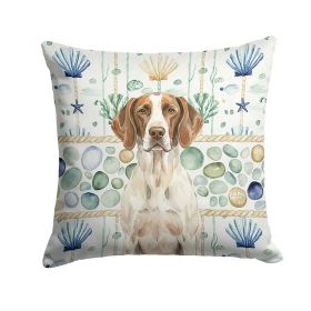 Liver and White Pointer Coastal Sea Glass Throw Pillow Decorative Indoor Outdoor Accent Cushion for Couch, Bed or Patio, 14Hx14W