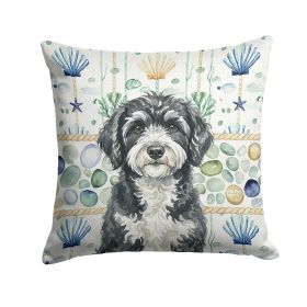 Portuguese Water Dog Coastal Sea Glass Throw Pillow Decorative Indoor Outdoor Accent Cushion for Couch, Bed or Patio, 14Hx14W