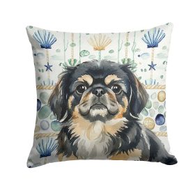 Black and Tan Pekingese Coastal Sea Glass Throw Pillow Decorative Indoor Outdoor Accent Cushion for Couch, Bed or Patio, 14Hx14W