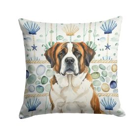 Brindle and White Saint Bernard Coastal Sea Glass Throw Pillow Decorative Indoor Outdoor Accent Cushion for Couch, Bed or Patio, 18Hx18W