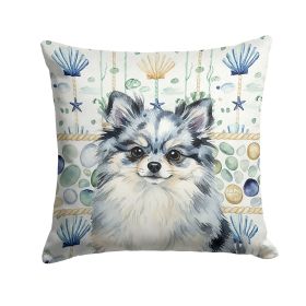 Blue Merle Pomeranian Coastal Sea Glass Throw Pillow Decorative Indoor Outdoor Accent Cushion for Couch, Bed or Patio, 18Hx18W