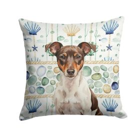 Chocolate and White Rat Terrier Coastal Sea Glass Throw Pillow Decorative Indoor Outdoor Accent Cushion for Couch, Bed or Patio, 18Hx18W