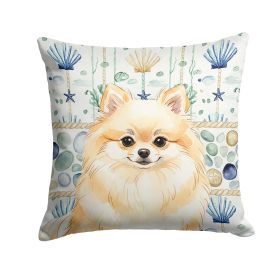 Cream Pomeranian Coastal Sea Glass Throw Pillow Decorative Indoor Outdoor Accent Cushion for Couch, Bed or Patio, 14Hx14W