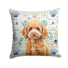 Miniature Apricot Poodle Coastal Sea Glass Throw Pillow Decorative Indoor Outdoor Accent Cushion for Couch, Bed or Patio, 14Hx14W