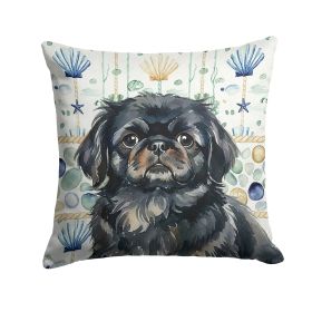 Black Pekingese Coastal Sea Glass Throw Pillow Decorative Indoor Outdoor Accent Cushion for Couch, Bed or Patio, 18Hx18W