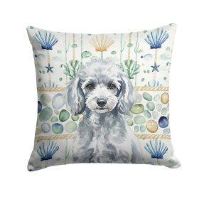 Miniature Silver Poodle Coastal Sea Glass Throw Pillow Decorative Indoor Outdoor Accent Cushion for Couch, Bed or Patio, 18Hx18W