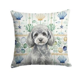 Toy Silver Poodle Coastal Sea Glass Throw Pillow Decorative Indoor Outdoor Accent Cushion for Couch, Bed or Patio, 14Hx14W