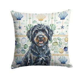 Black Portuguese Water Dog Coastal Sea Glass Throw Pillow Decorative Indoor Outdoor Accent Cushion for Couch, Bed or Patio, 18Hx18W