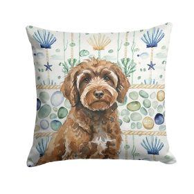 Brown Portuguese Water Dog Coastal Sea Glass Throw Pillow Decorative Indoor Outdoor Accent Cushion for Couch, Bed or Patio, 14Hx14W