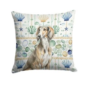 Grizzle Saluki Coastal Sea Glass Throw Pillow Decorative Indoor Outdoor Accent Cushion for Couch, Bed or Patio, 14Hx14W