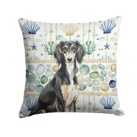 Black and Tan Saluki Coastal Sea Glass Throw Pillow Decorative Indoor Outdoor Accent Cushion for Couch, Bed or Patio, 18Hx18W