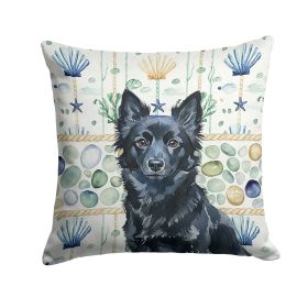 Schipperke Coastal Sea Glass Throw Pillow Decorative Indoor Outdoor Accent Cushion for Couch, Bed or Patio, 14Hx14W