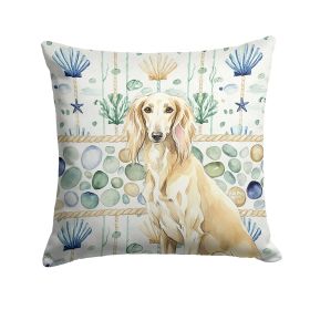 Cream Saluki Coastal Sea Glass Throw Pillow Decorative Indoor Outdoor Accent Cushion for Couch, Bed or Patio, 14Hx14W