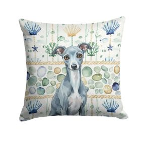 Blue Italian Greyhound Coastal Sea Glass Throw Pillow Decorative Indoor Outdoor Accent Cushion for Couch, Bed or Patio, 14Hx14W
