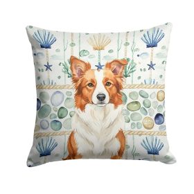 Red and White Border Collie Coastal Sea Glass Throw Pillow Decorative Indoor Outdoor Accent Cushion for Couch, Bed or Patio, 14Hx14W