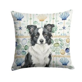 Border Collie Coastal Sea Glass Throw Pillow Decorative Indoor Outdoor Accent Cushion for Couch, Bed or Patio, 14Hx14W