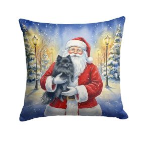 Black Pomeranian with Santa Claus Throw Pillow Decorative Indoor Outdoor Accent Cushion for Couch, Bed or Patio, 18Hx18W