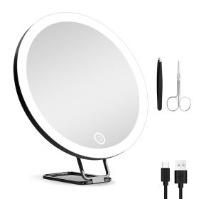 White-Black Options -- 1Pc 30X Magnifying Mirror With Light 3 Colors Dimmable Brightness Included Tweezer Scissor Travel Magnifying Makeup Mirror (Option: Black)