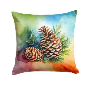 Maine White Pine Cone and Tassels in Watercolor Throw Pillow Machine Washable, Indoor Outdoor Decorative Pillow for Couch, Bed or Patio, 18Hx18W (Default: Default)